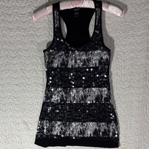 Rue21 Black Tank with Silver Sequined Stripes
